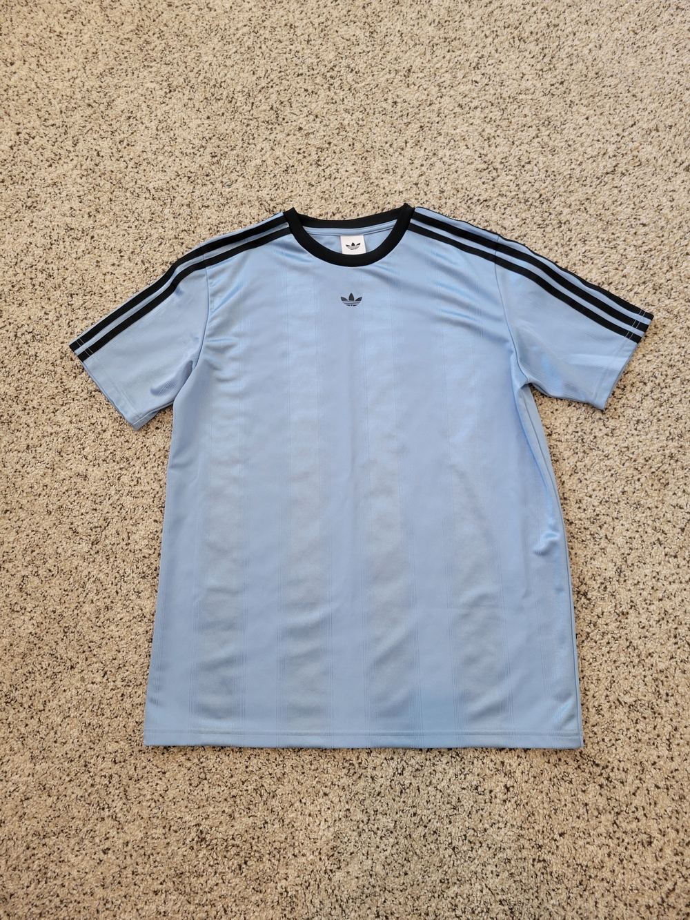Adidas Originals Light Blue Jacquard Trefoil Tee with Black Trim